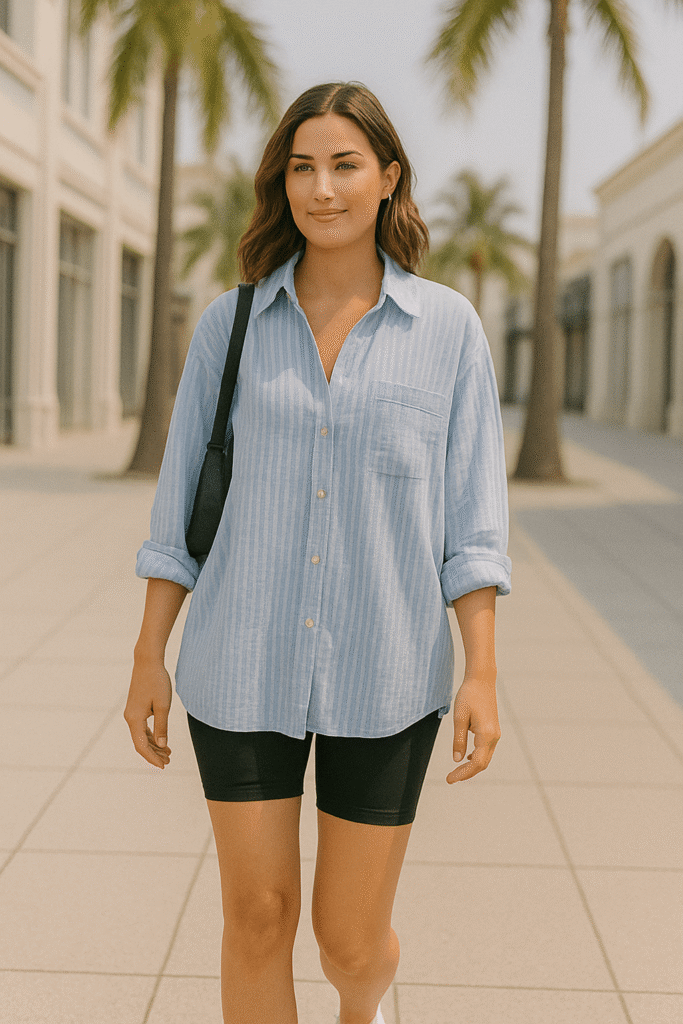 easy summer outfit styling with cotton tank top and light kimono

