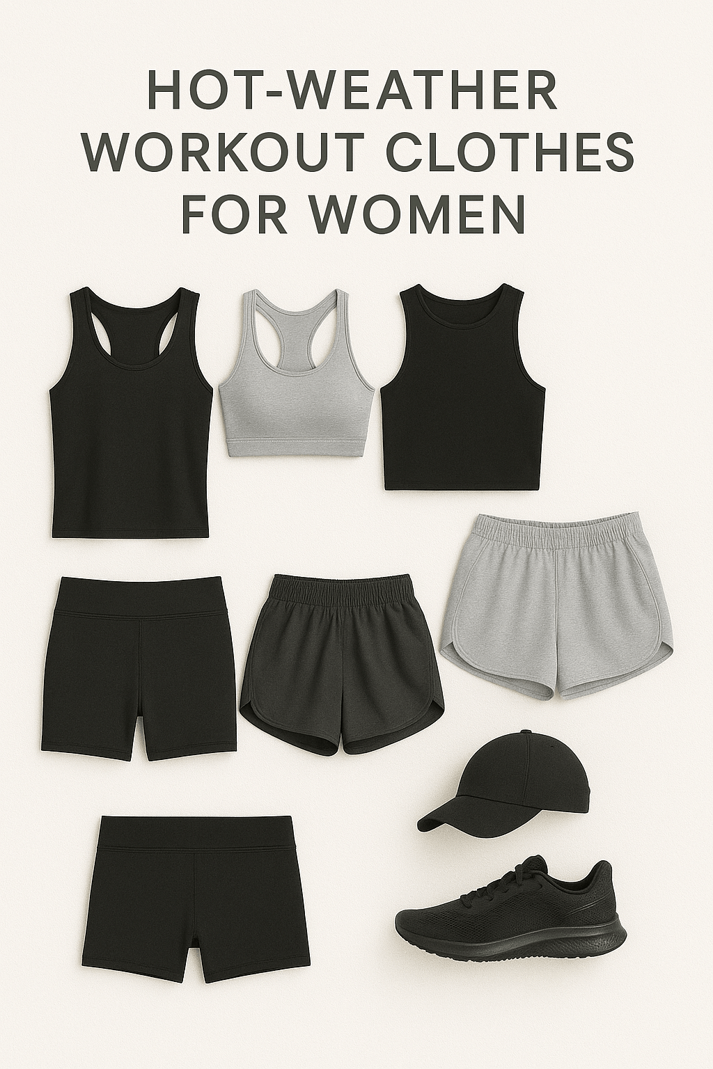 hot-weather workout clothes for women with moisture-wicking tops and shorts