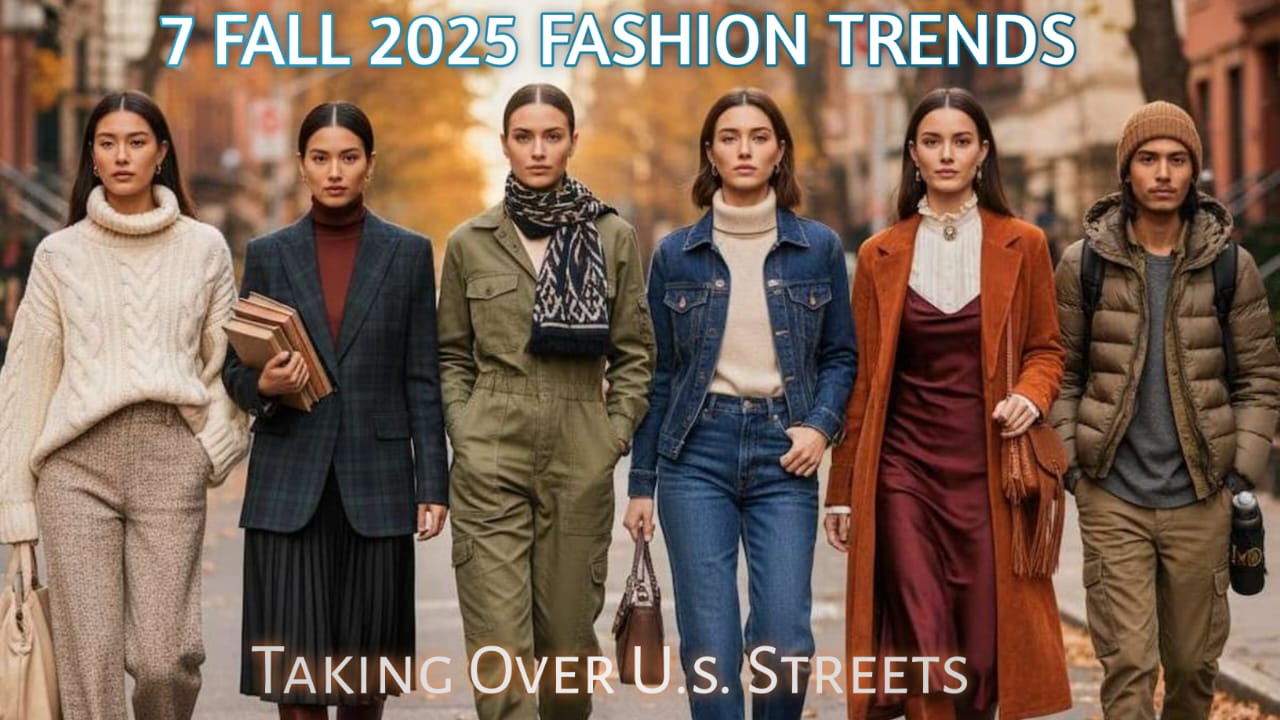 Group of models wearing fall 2025 fashion trends walking on U.S. city street